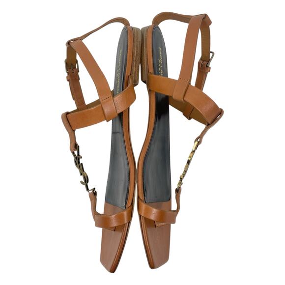 Saint Laurent Cassandra YSL Logo T Strap Toe Ring Sandal Brown Size 41 - Picture 8 of 14